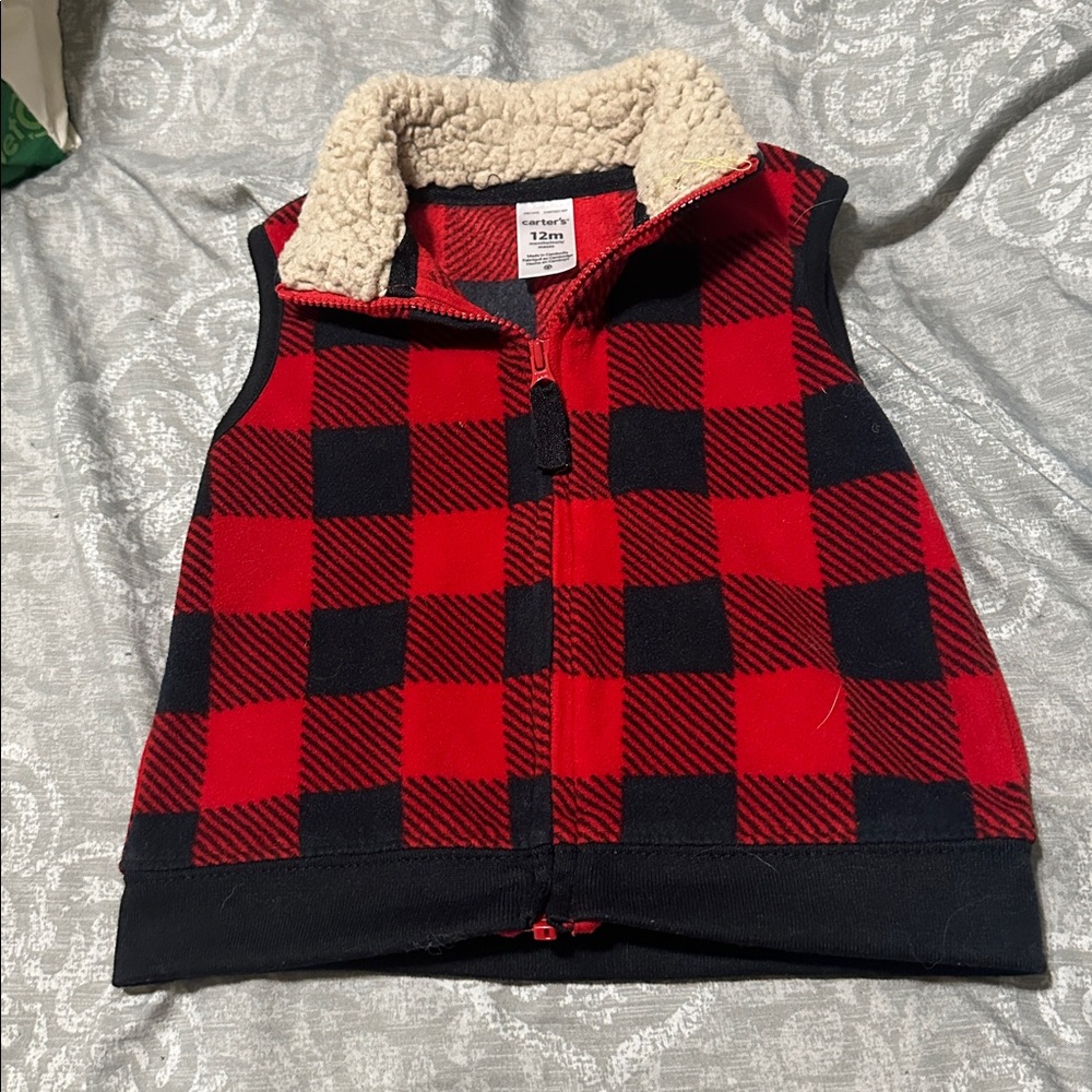 Carter's Red and Black Plaid Vest with Sherpa Collar